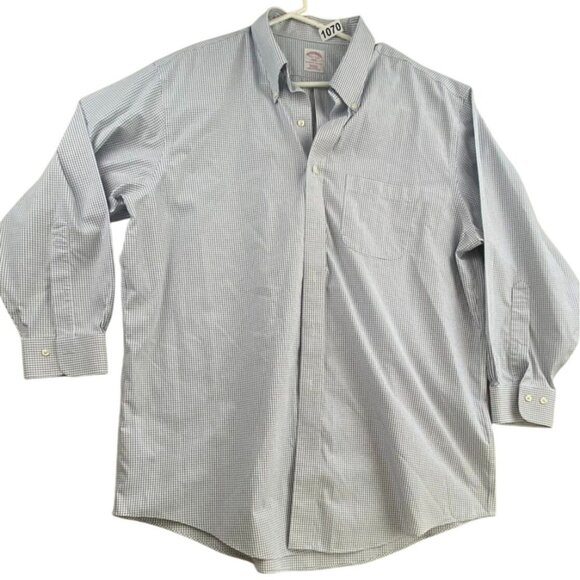 Brooks Brothers Men's Shirt 17.5 346 Non-Iron Regular Fit Blue Checkered Cotton - Picture 1 of 6